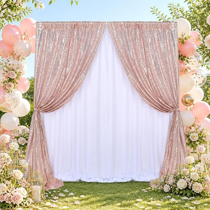 Blush Pink Sequin Backdrop Curtains Party Glitter Drapes 2 Pcs 2FTx8FT | - Image 3
