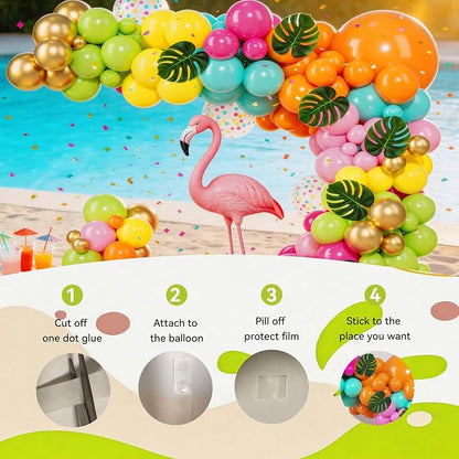 142pcs Summer Hawaiian Tropical Neon Balloon Arch Kit, Palm Leaves | Flamingo - Image 4
