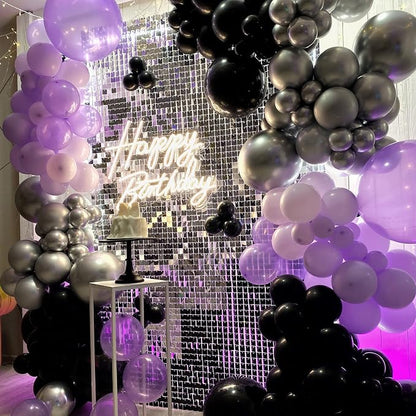 Purple and Black Balloons, 12 Inch Metallic Purple Dark Purple Black Balloons - Image 6
