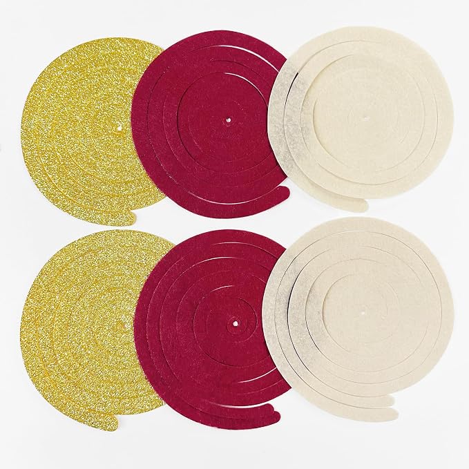 36 Pcs Maroon Gold Hanging Swirl Decorations Glitter Gold Burgundy Beige Felt - Image 3