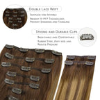 WENNALIFE Clip in Hair Extensions, 150g 16 Inch 9pcs Balayage Chocolate Brown to Caramel Blonde Remy Hair Thicker Double Weft Extensiones De Cabello Humano Con Clip Ins Straight Full Volume