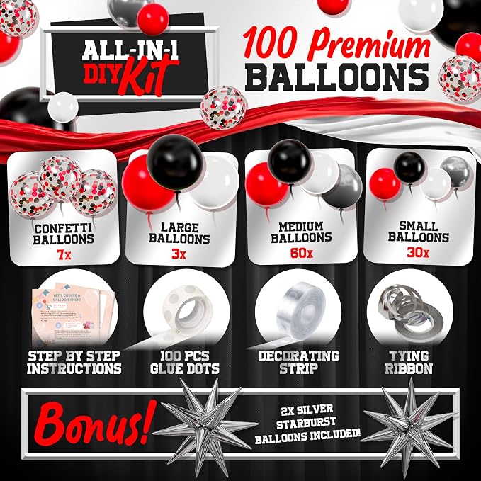 ALL-IN-1 Red Black and White Balloon Arch Kit - Image 3