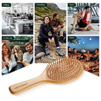 Bamboo Hair Brush and Comb Set, Massage Scalp Detangling Hairbrush for Hair Growth, Bakelite Durable Anti Static Wide-Tooth Comb & Rat Tail Comb for Women, Men, Kid