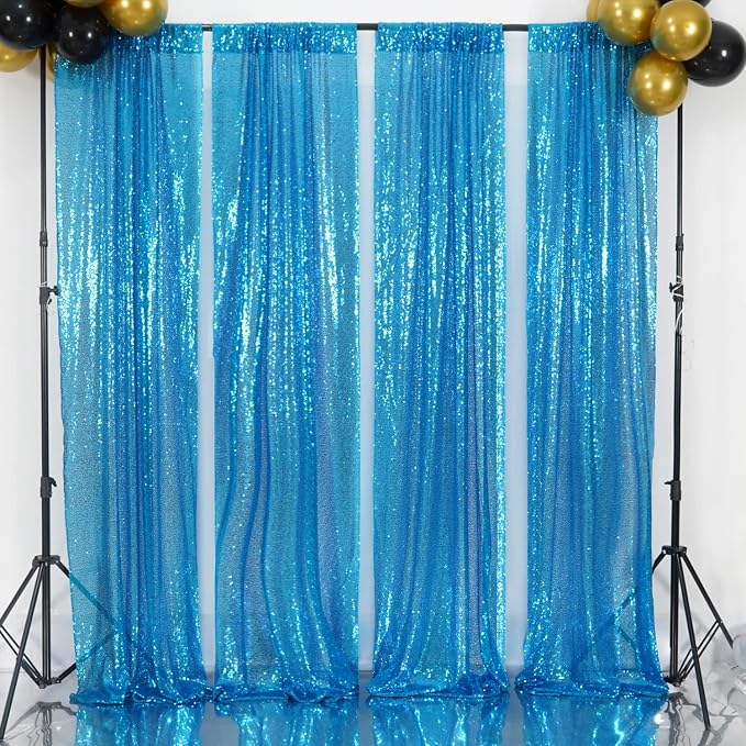 Poise3EHome Turquoise Sequin Backdrop Curtains, 2 Panels Sequin Backdrop - Image 5