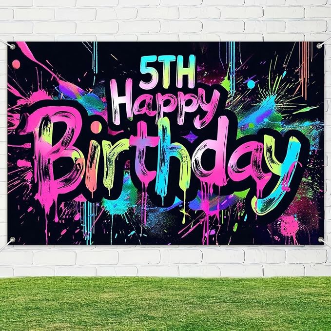 HOMETITUTE Happy 5th Birthday Backdrop Banner 71x43 Inch | 5th Birthday - Image 4