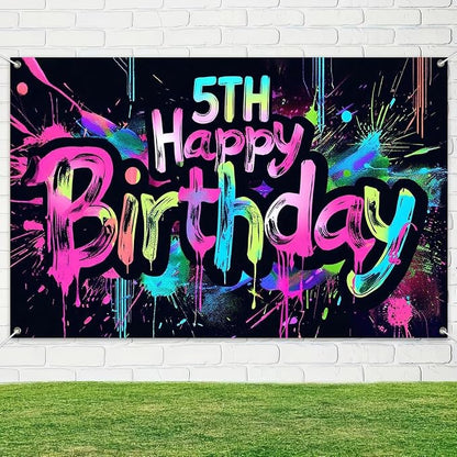HOMETITUTE Happy 5th Birthday Backdrop Banner 71x43 Inch | 5th Birthday - Image 4