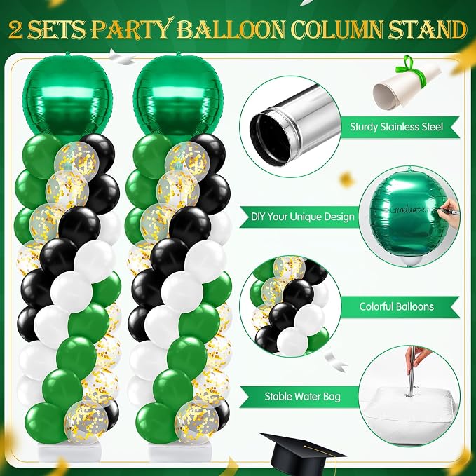 2 Sets Green Black White Balloon Column Stand Kit, Adjustable Floor Balloon - Image 3
