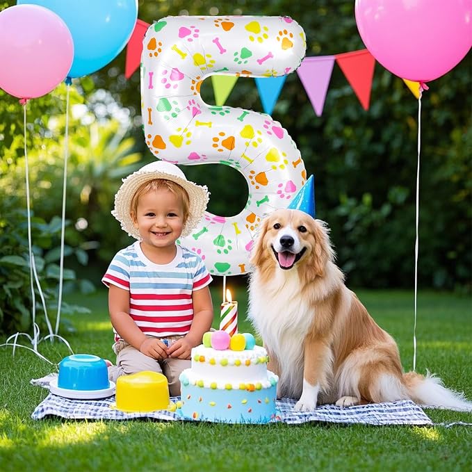 40 Inch Multi-color Dog Paw Balloons, Numeral 5 Birthday Balloons - Image 7