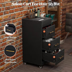 Salon Trolley Cart with Wheels, 3-Drawer Rolling Hair Styling Station, Mobile Beauty Trolley with Hot Tools Holder, Storage for Salon, Barbershop, Spa & Tattoo, Black