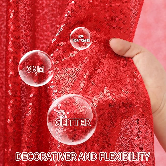 Red Sequin Curtains 2 Packs 3ftx8ft Photo Booths Backdrop - Image 4