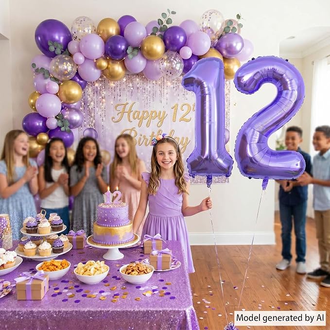 Purple Number 12 Balloon 40 Inch, Large Foil Number 12 Balloons - Image 6