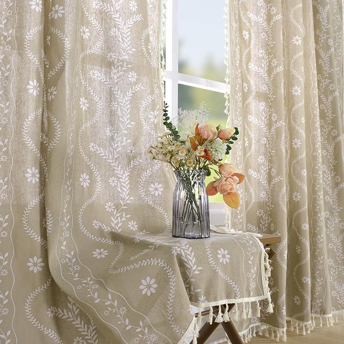 Schweek Tan Semi Sheer Curtains 84 Inches Long 2 Panels by Schweek