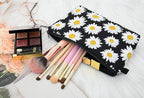 2 Pcs Cosmetic Bag for Women Small Make Up Bag Waterproof Travel Toiletries Pouch with Zipper for Organizing Small Items, Gift Bags for Birthday Christmas(Daisy Flower 1)