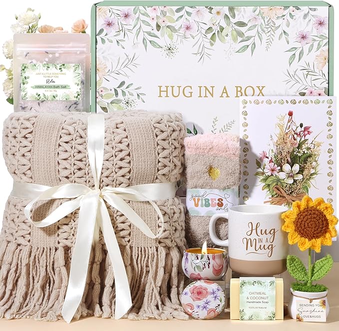 Self Care Gifts for Women Birthday, Get Well Soon Gift Baskets for Women Spa Care Package, Inspirational Thinking of You Sending Sunshine Sunflower Gifts, Sympathy Christmas Gift Ideas for Mom Friend