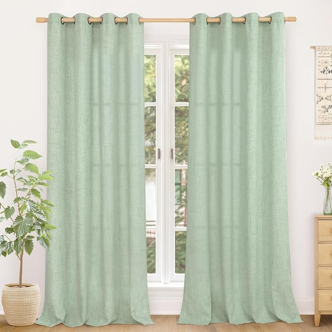 YoungsTex Sage Green Curtains, Linen Drapes 84 Inches Long by YoungsTex