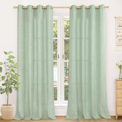 YoungsTex Sage Green Curtains, Linen Drapes 84 Inches Long by YoungsTex