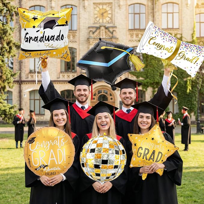 6PCS Graduation Foil Balloons, Large Congrats Grad Cap Balloon Set, - Image 7