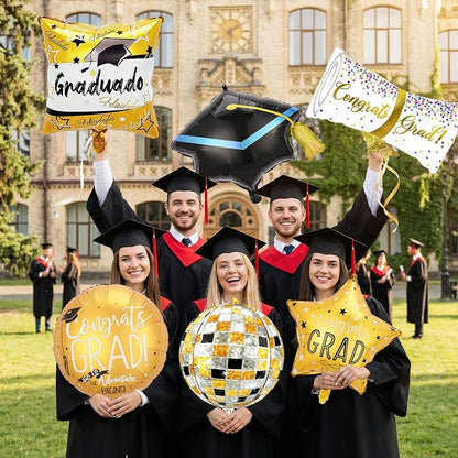 6PCS Graduation Foil Balloons, Large Congrats Grad Cap Balloon Set, - Image 7