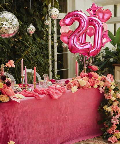 40 Inch Number Balloon Hot Pink 20 Set Pink Theme 20th Birthday Decor 10Pcs | - Image 6