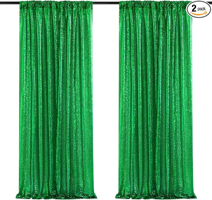 Green Sequin Backdrop Curtains-2 Panels 3FTx8FT Green Backdrop by SoarDream