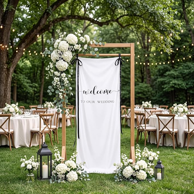 Tingjoo 27 × 78 Inch Welcome to Our Wedding Fabric Banner Long Wedding Party - Image 7