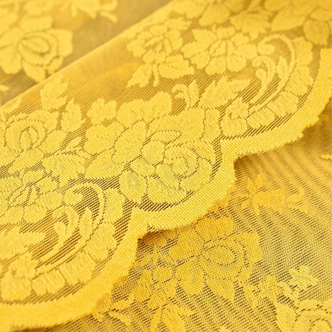 Kotile Mustard Yellow Floral Sheer Curtains - Image 8