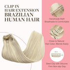 GOO GOO Clip in Hair Extensions Real Human Hair, Remy Human Hair Extensions Clip ins for Women, Natural Human Hair, 20inch 160g 7Pcs, #17A/60A Ash Blonde Highlighted Platinum Blonde