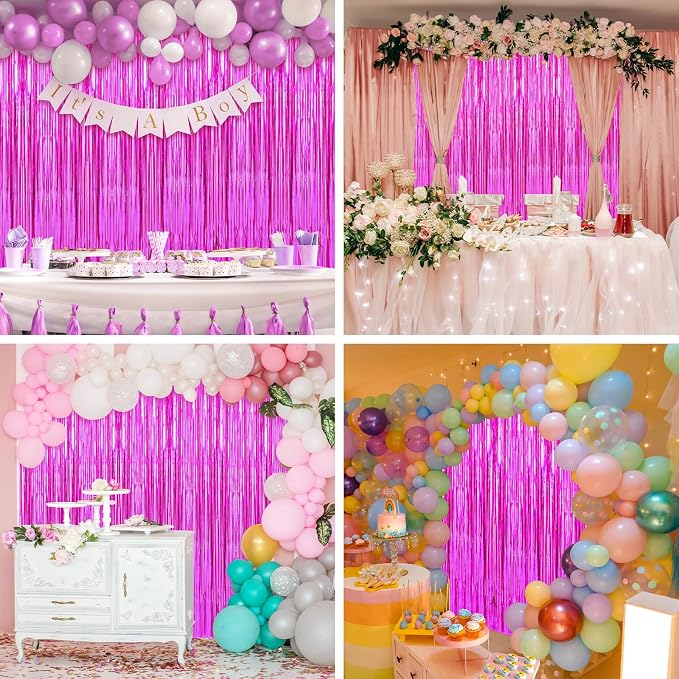 Crosize 4 Pack Hot Pink Streamers Backdrop, 3.3 x 9.9 ft, Party Decorations | - Image 7