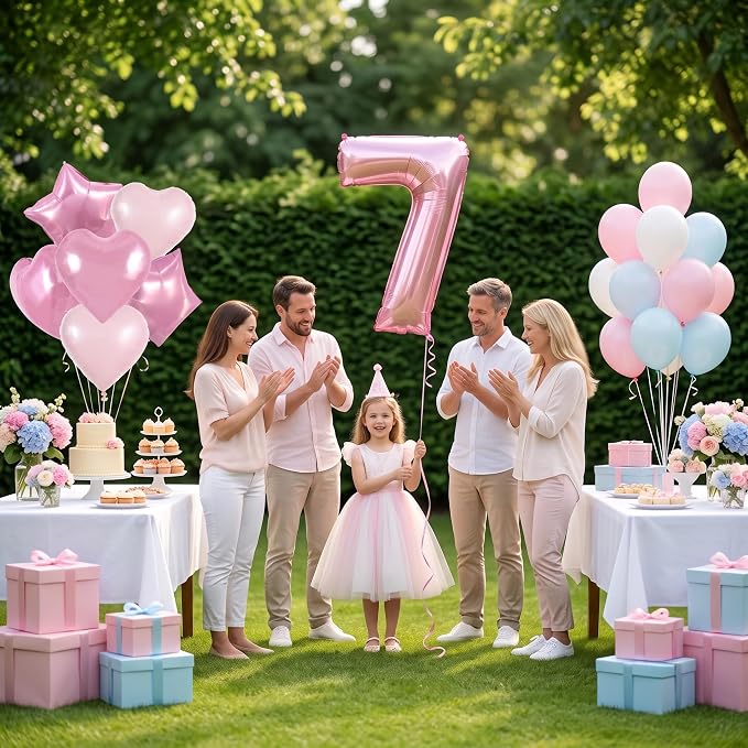 TONIFUL 7th Birthday Balloons Kit 40 Inch Pink Large Number 7 Foil Balloon | - Image 5