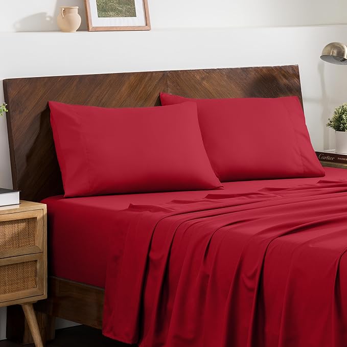 Bare Home Microfiber Pillow Cases - Standard Size Set of 2 - Cooling Pillowcases - Double Brushed - Easy Care - Envelope Closure (Standard Pillowcase Set of 2, Red)