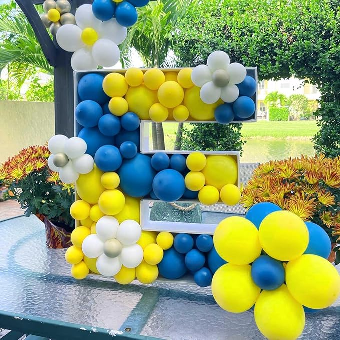 Blue Yellow Balloons, 12Inch Dark Light Blue Yellow and White Latex Balloon - Image 4