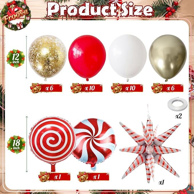 Red and Gold Christmas Balloon Set, 12 Inch Matte Red Metallic Gold Confetti - Image 2