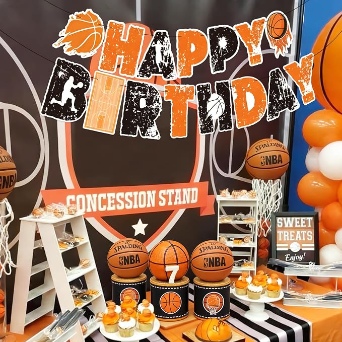 SUNBEAUTY Basketball Happy Birthday Banner Basket Ball Themed Party Decorations - Image 6