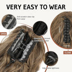 FLUFYMOOZ Wavy Curly Claw Clip Ponytail Extension, 18 Inch Natural Synthetic Hairpiece with Highlights