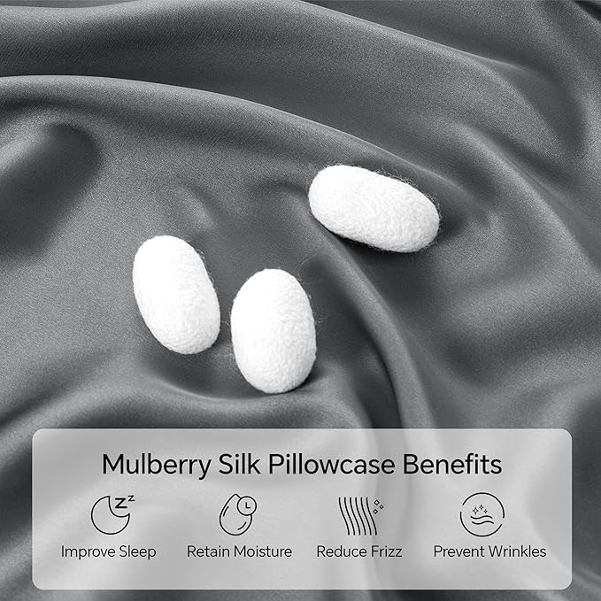 INFIIXSO Body Pillow Cover with Zipper, Luxury Mulberry Silk Body Pillow Case 20x54 Inches, Ultra Smooth and Soft Cooling Long Pillowcase, Gift for Women, Men(Dark Grey)