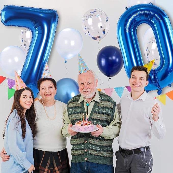 Giant Number Foil Balloon 70, Dark Blue Self Inflating 70th Birthday Balloon - Image 4