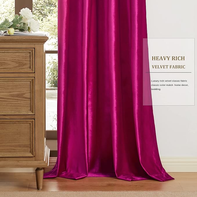 BULBUL Living Room Velvet Window Curtains 108 inch Length- 2 Panels Hot Pink - Image 6