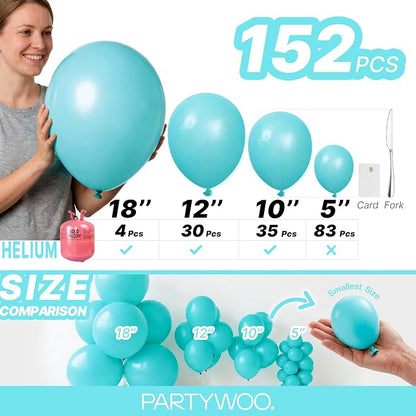PartyWoo Teal Balloons 152pcs Turquoise Dark Teal Color Different Sizes | 18 12 - Image 6