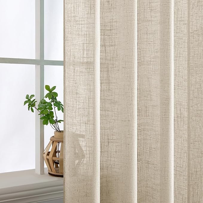 MIULEE Beige Linen Curtains 52x96 Inch 2 Panels - Image 5
