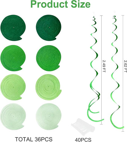36Pcs Green Hanging Swirl Decorations Ombre Green Felt Swirl Streamer Spiral - Image 2