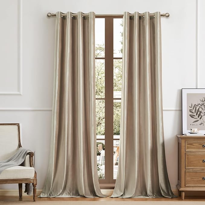Luxury Beige Champagne Velvet 102 inch Curtains 2 Panels, Floor to Ceiling | - Image 5