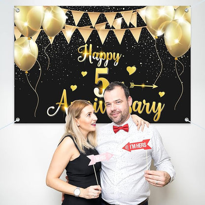 HAMIGAR 6x4ft Happy 5th Anniversary Banner Backdrop - Image 7