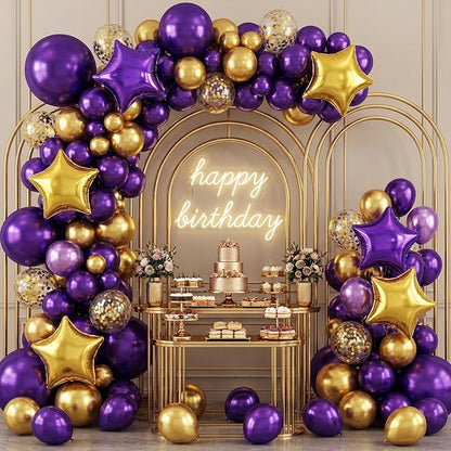 Purple Gold Star Foil Balloons, 18 Inch Metallic Purple and Gold Stars Balloon - Image 3