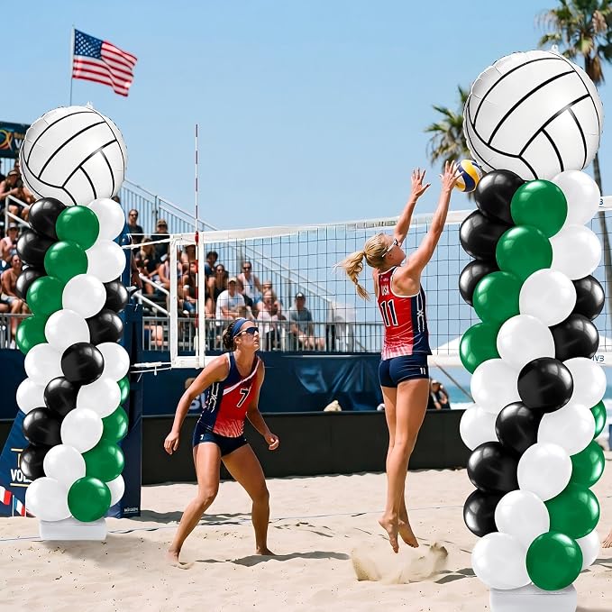 Kasyat 2 Sets Volleyball Balloon Column Stand Kit Green Black White Volleyball - Image 6
