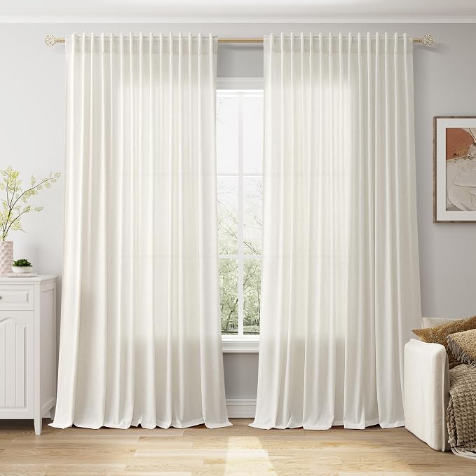 Extra Wide Linen Curtains for Living Room 108 Inch Length for Room Divider by Nanspring