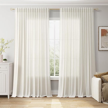 Extra Wide Linen Curtains for Living Room 108 Inch Length for Room Divider by Nanspring