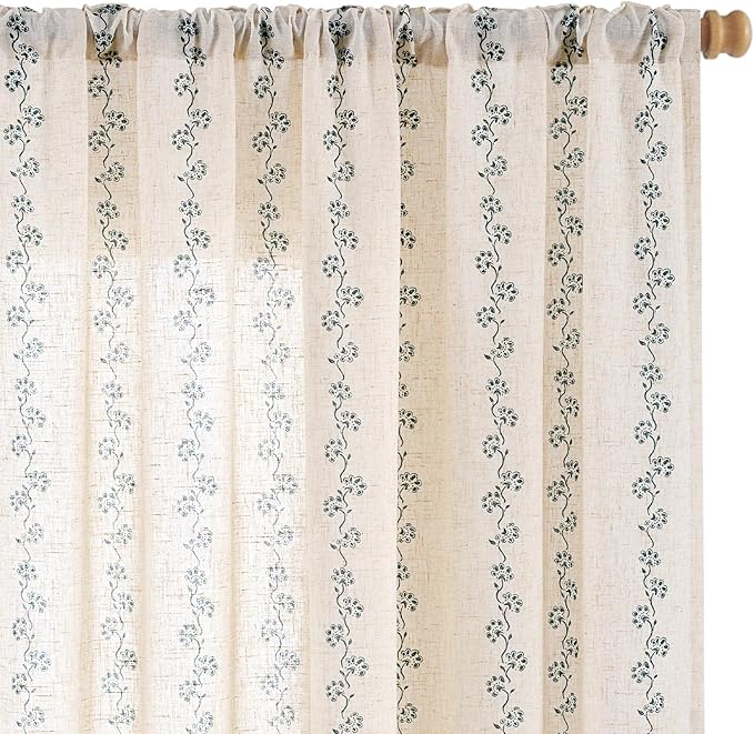 Cathy Linen Floral Curtains for Living Room Privacy Curtains 96 inch Length Set by Lazzzy