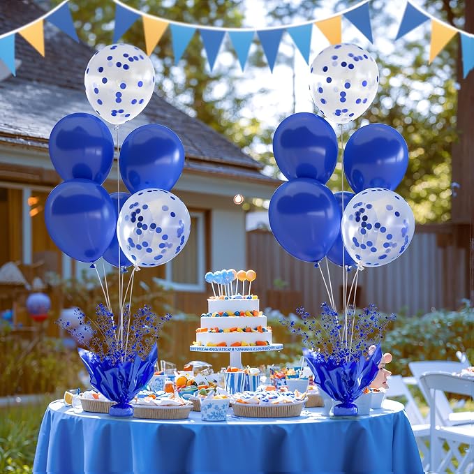 6 Set Royal Blue Table Balloons Foil Spray Centerpiece - Image 3