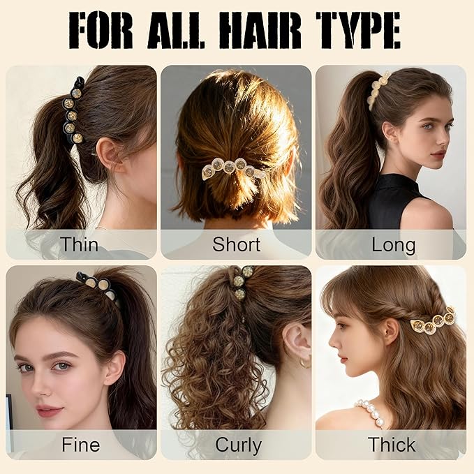 Rhinestone Banana Hair Clips for Women - 4Pcs Sparkly Crystal Ponytail Holders for Medium Hair, Non-Slip Hair Accessories for Half-Up Styling, Dressy for Daily & Party (NOT for Thick Hair)