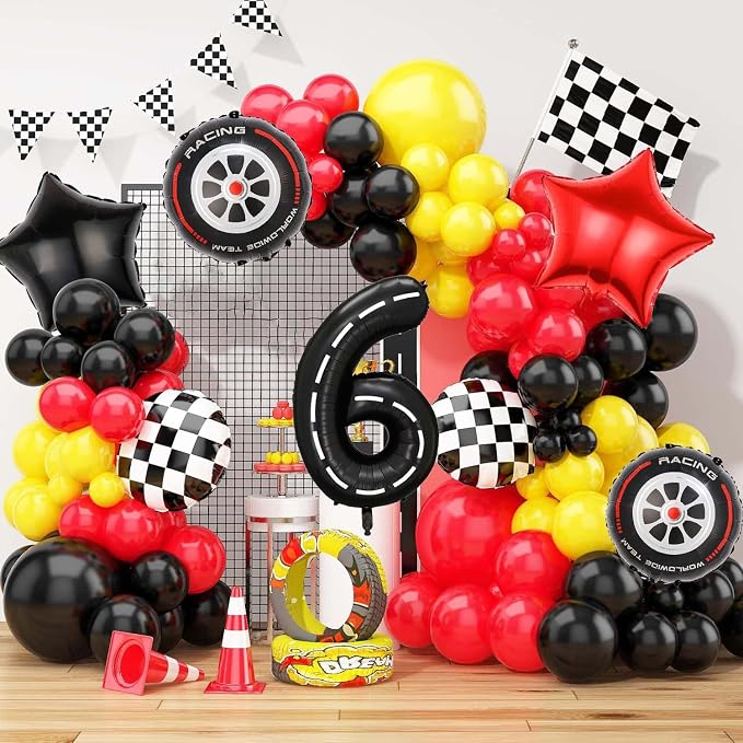 Race Car Balloons, 40 Inch Racetrack Number 6 Balloon, Big Number Balloons Black - Image 5